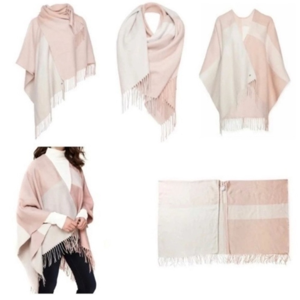 Soia & Kya Soft Pink and Cream Colorblock Scarfigan with fringe NWT